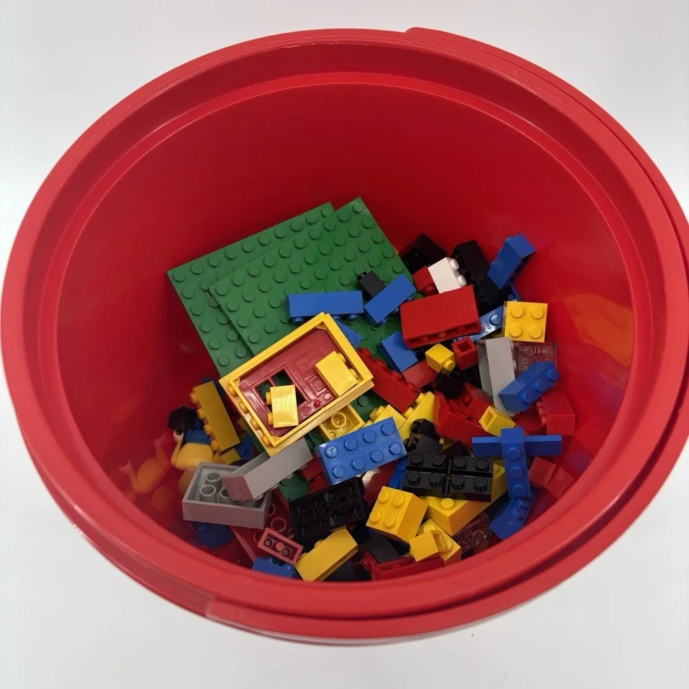 Vintage 1980's Tyco Super Building Blocks Lot With Bucket Figures Wheels Windows